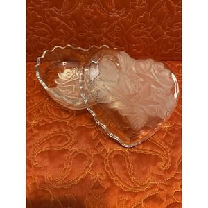 Heart Shaped Glass Box/Candy Dishes Frosted Etched Flower‎ Design